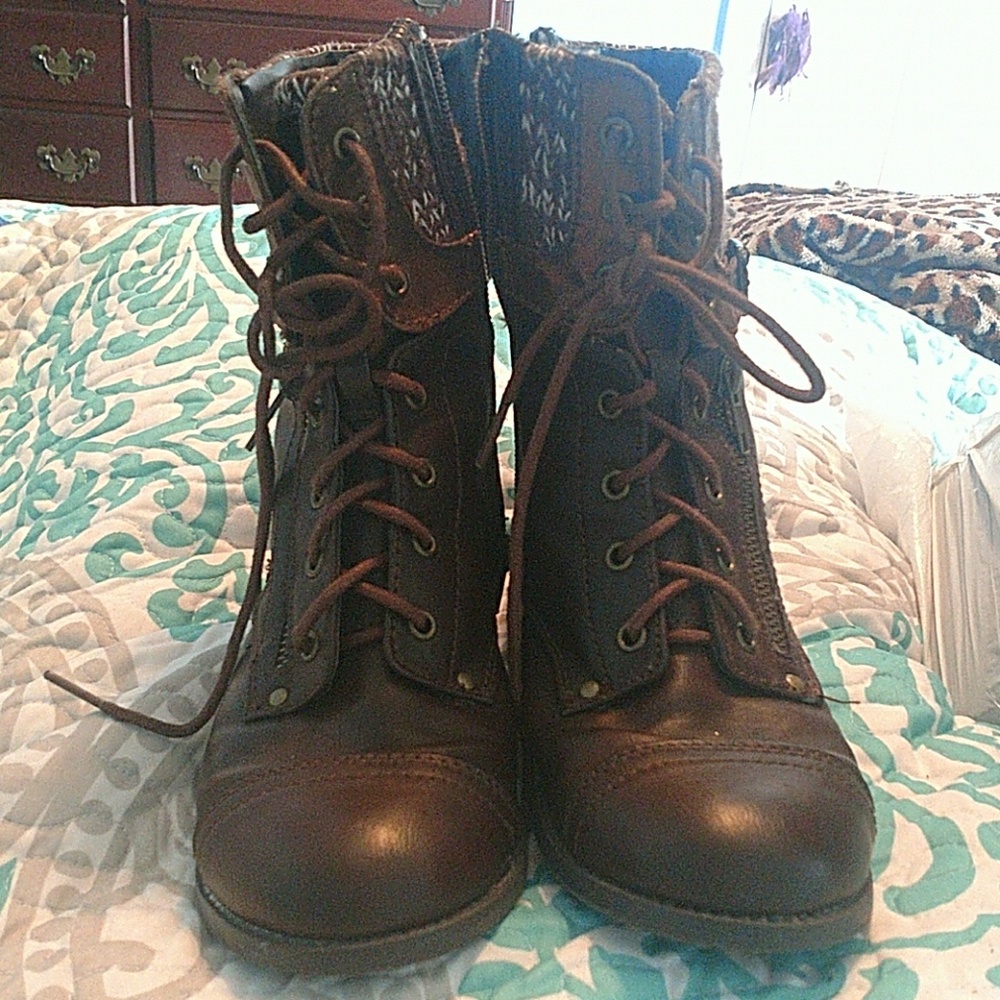 Brown combat boots